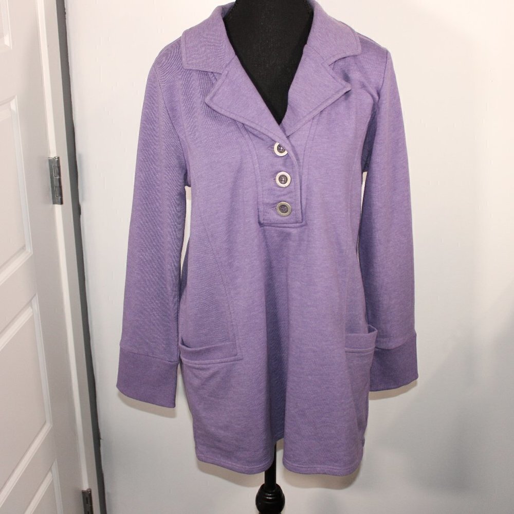 3/$30 Soft Surroundings Golden Age Pullover Tunic Top Sz Medium Purple Pockets‎
